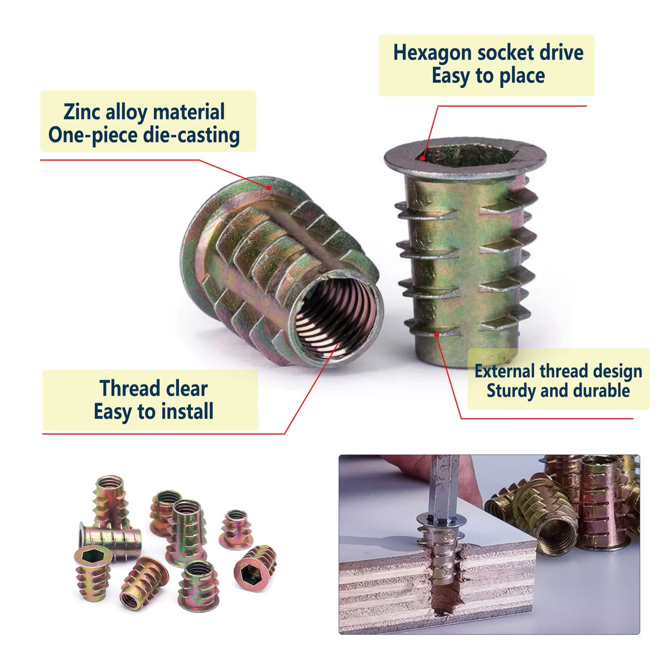 M4/M5/M6 Threaded Insert Nut E - Furniture Hardware Threaded Inserts ulasan dan harga